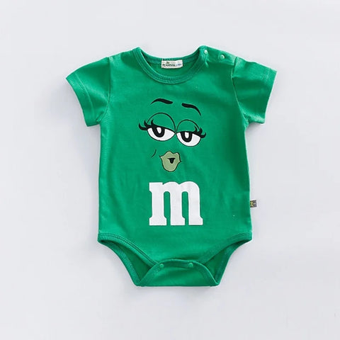 Bunte Babystrampler – M&M Gesichter Kleidung für Babys und Kleinkinder