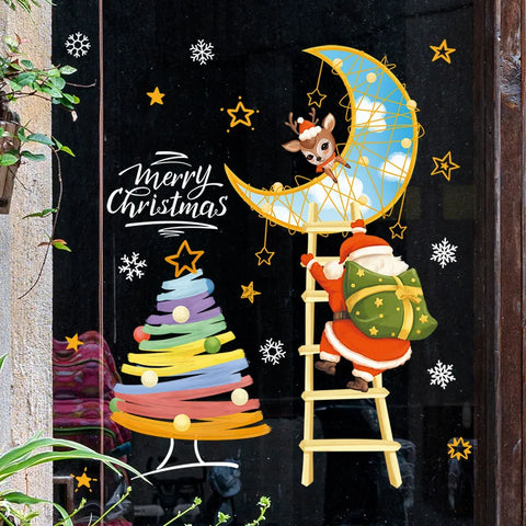 KerstRaamdecoratie - Festliche Dekoration mit Weihnachtsmann und Tieren für eine Gemütliche Weihnacht
