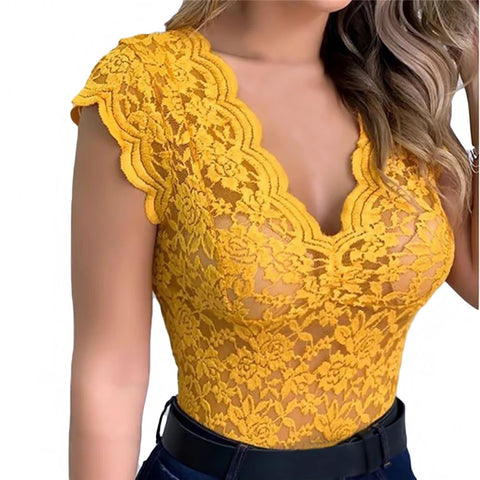 Gelbe Spitzen-Top für Damen – Sommerliche Spitzenbluse für einen femininen und eleganten Look