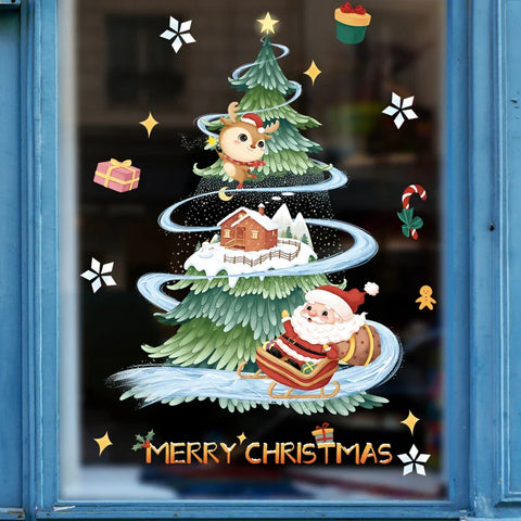 KerstRaamdecoratie - Festliche Dekoration mit Weihnachtsmann und Tieren für eine Gemütliche Weihnacht