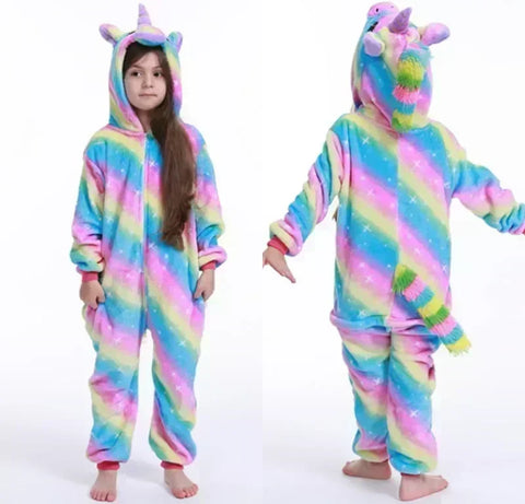 Einhorn Fleece Overall – Süßer Pyjama mit Horn und Ohren für Mädchen