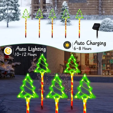 Set aus 5 Solar-Weihnachtsbaumlichtern - Fröhliche Außenbeleuchtung für die Feiertage
