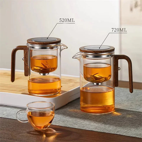 Eleganter Glas Tee-Infuser-Topf – Stilvolles Brühen mit Holzgriff