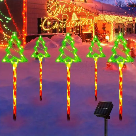 Set aus 5 Solar-Weihnachtsbaumlichtern - Fröhliche Außenbeleuchtung für die Feiertage