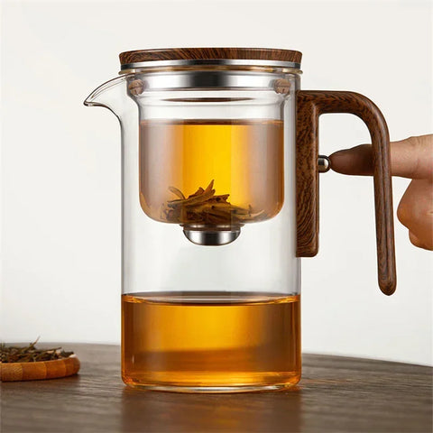 Eleganter Glas Tee-Infuser-Topf – Stilvolles Brühen mit Holzgriff