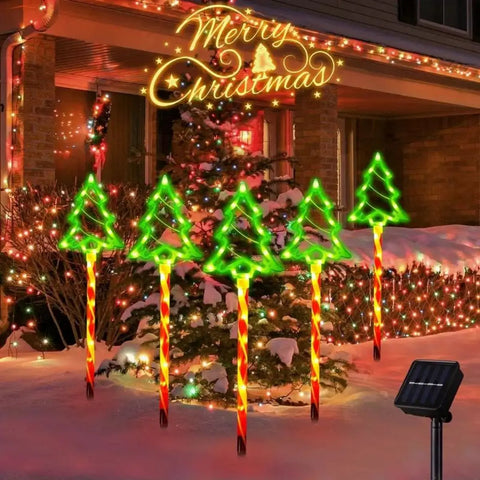 Set aus 5 Solar-Weihnachtsbaumlichtern - Fröhliche Außenbeleuchtung für die Feiertage