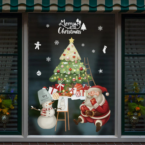 KerstRaamdecoratie - Festliche Dekoration mit Weihnachtsmann und Tieren für eine Gemütliche Weihnacht