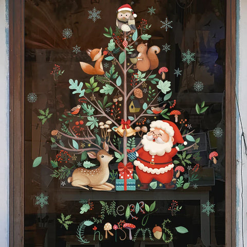 KerstRaamdecoratie - Festliche Dekoration mit Weihnachtsmann und Tieren für eine Gemütliche Weihnacht
