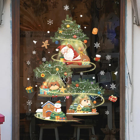 KerstRaamdecoratie - Festliche Dekoration mit Weihnachtsmann und Tieren für eine Gemütliche Weihnacht