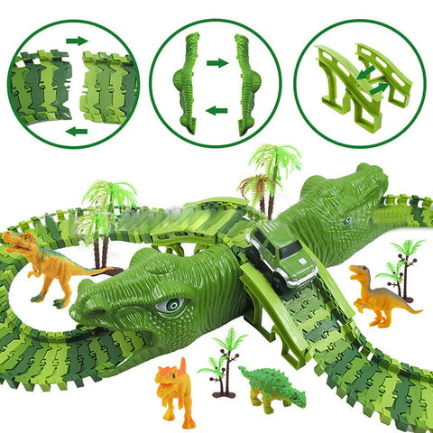 DinoTrack - Dinosaurier Spielzeugset - 360-Grad Bahn