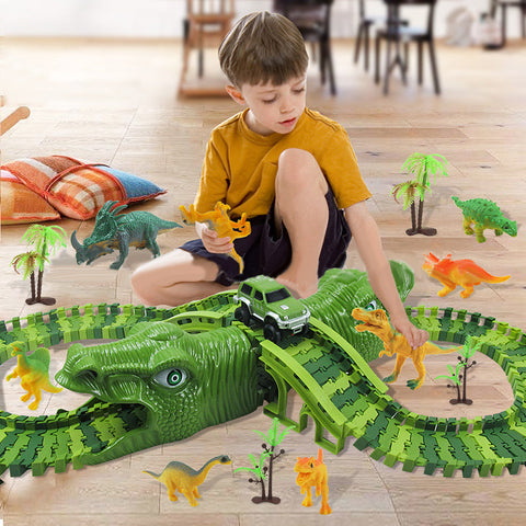DinoTrack - Dinosaurier Spielzeugset - 360-Grad Bahn