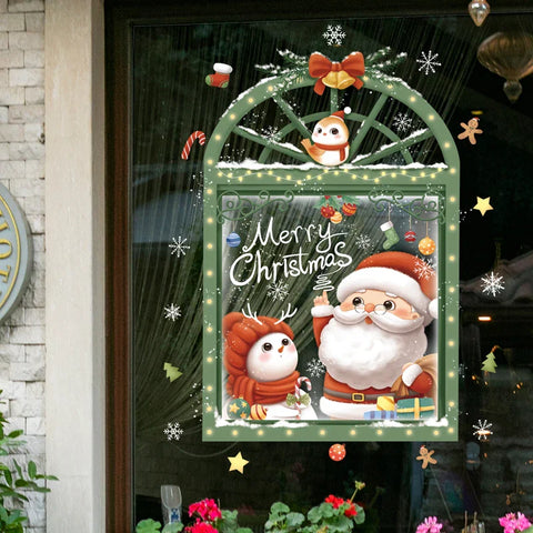KerstRaamdecoratie - Festliche Dekoration mit Weihnachtsmann und Tieren für eine Gemütliche Weihnacht