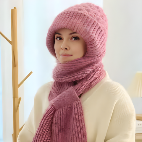 Strickmütze mit integrierter Schal – 2-in-1 Design