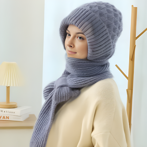 Strickmütze mit integrierter Schal – 2-in-1 Design