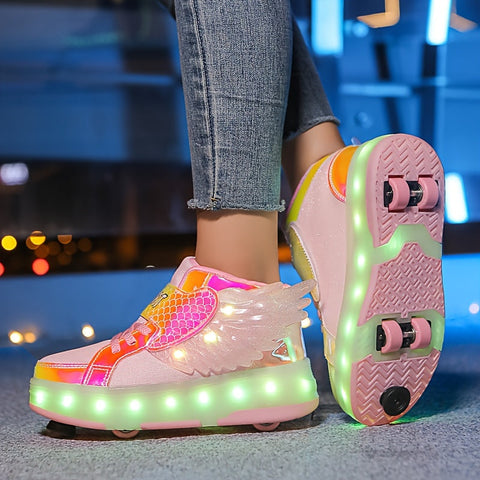 Leuchtende Rollschuh-Sneaker mit Flügeln – USB Aufladbar für Mädchen und Teenager