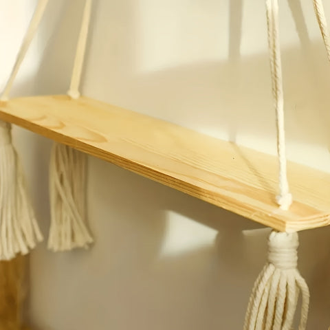 Boho Makramé Wandregal – Handgefertigtes Holzregal mit Rope-Design für ein stilvolles Interieur