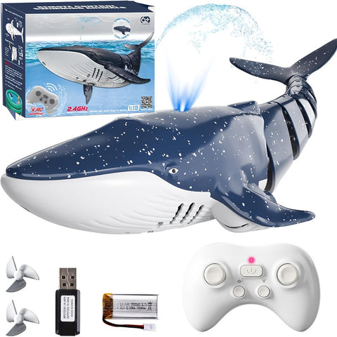 1:18 Maßstab RC Walhai mit 360° Drehung, 180° Flexibilität, LED Licht spritzend, programmierbare Geschwindigkeitsregelung - USB aufladbar, ideal für Sommer Spiel und Geburtstagsgeschenk für Jugendliche
