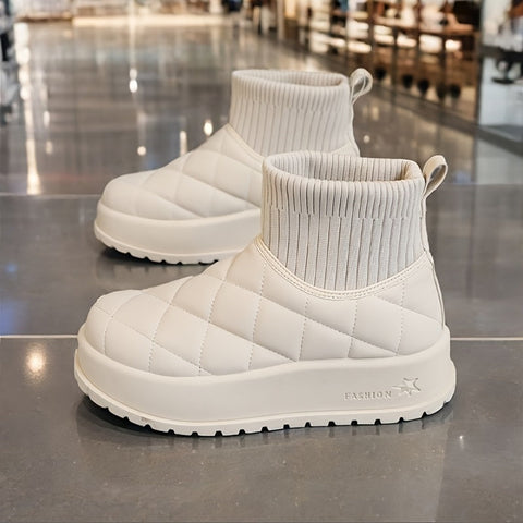 Damen High-Top Winter Schneestiefel – Gequiltetes Design mit Isolierung und Rutschfester Gummisohle