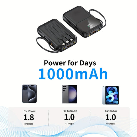 Ultimative Tragbare Powerbank 10000mAh - Schnellladen mit Eingebauten Kabeln