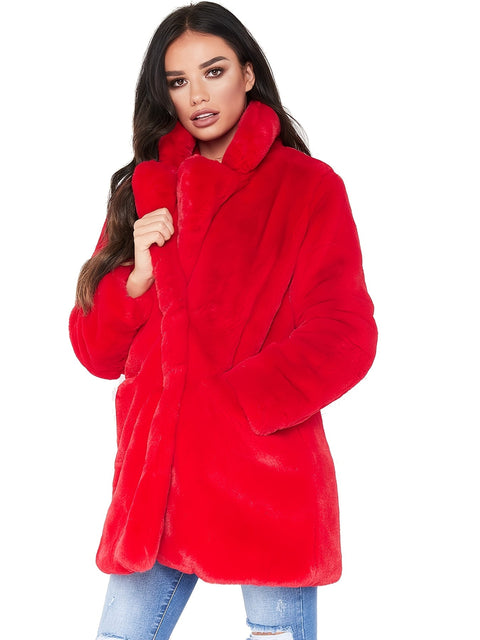 Eleganter Damen Mid-Länge Winter Faux-Fur Mantel - Stilvoll und Warm für Kalte Monate