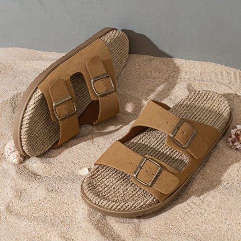 Stylische Herren Slipper – Atmungsaktiv mit Schnallenriemen und Rutschfester Sohle