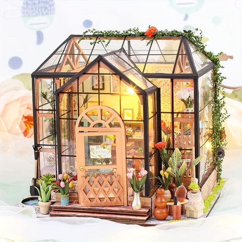Miniatur Gewächshaus Bücher Ecke – DIY 3D Modell mit LED Beleuchtung