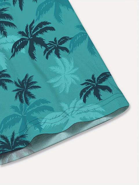 Tropisches Palmenmuster Herrenhemd – Kurzarm und lässiger Look für Sommerausflüge
