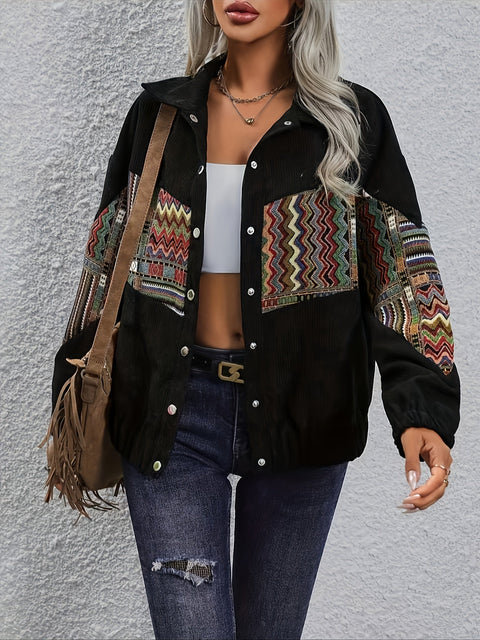 Tribal Print Corduroy Jacke – Fröhlich und Stilvoll für Frühling und Herbst