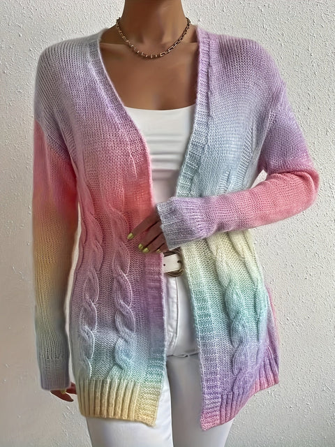 Pastellfarbiger Gradient Offene Vorderseite Cardigan – Stilvoll und Bequem für Herbst und Frühling
