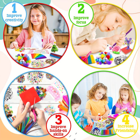 Komplettes Bastelset für Kinder – Kreatives Set mit Aufklebern, Stäbchen, Federn und mehr