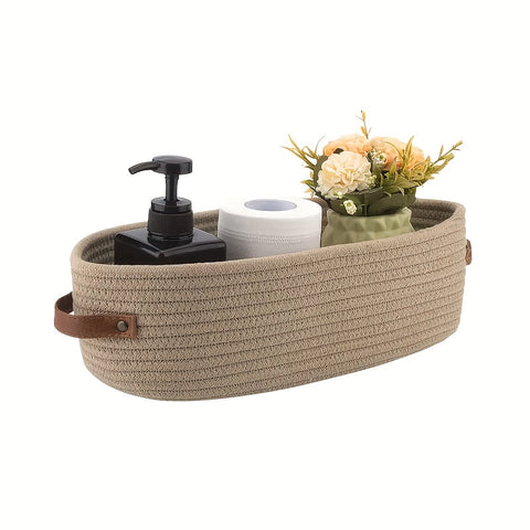 Bohemian Aufbewahrungskorb mit Ledergriffen – Perfekt für Badezimmer und Wohnzimmer
