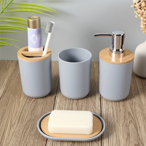 Badezimmer Zubehör Set mit Bambusdeckel – 4-teiliges Set für Badezimmerdekoration