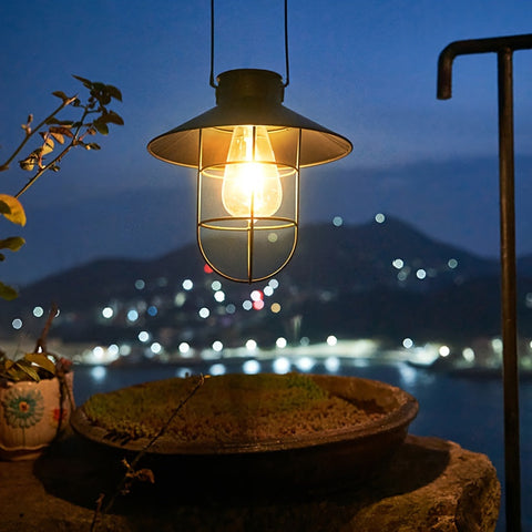 Set aus 2 Solar Retro Laternen – Vintage Hängeleuchten für Garten und Balkon