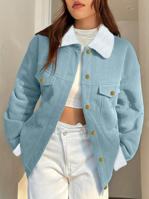 Stylische Herbst- und Winter-Damenjacke – Einfarbig mit Kragen und Knöpfen