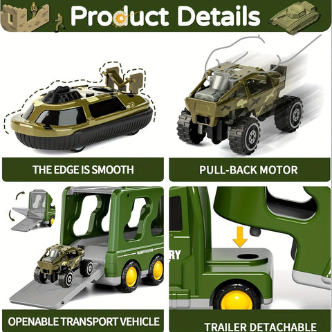 ArmyForce 14-in-1 Militärspielzeugset - Lkw mit Panzern, Soldaten und Soundeffekten