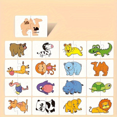 Bildungs-Puzzleset für Kinder – 16 Teile mit Lustigen Bildern von Berufen, Fahrzeugen und Gemüse