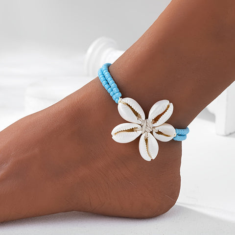 Bohemian Fußkettchen mit Muschelblume - Stilvolles Accessoire für Sommer und Urlaub