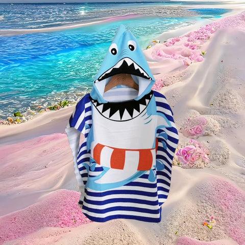 Cartoon Dinosaurier und Piraten Strandtuch für Kinder – Weiche Badedecke mit Kapuze