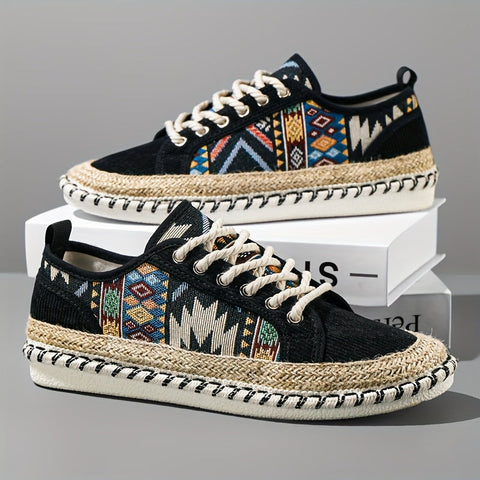 Boho Espadrille Sneakers für Herren – Atmungsaktives Canvas mit Bunt Gesticktem Design
