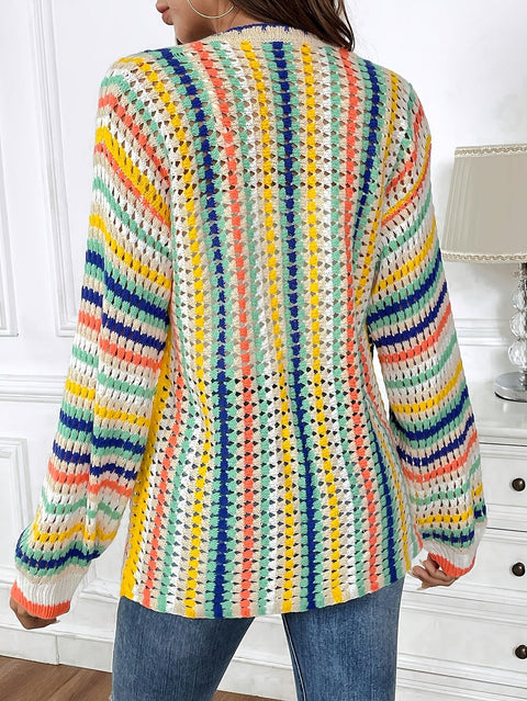 Vibrante Gestreifte Strickjacke – Perfekt für Frühling und Herbst Mode