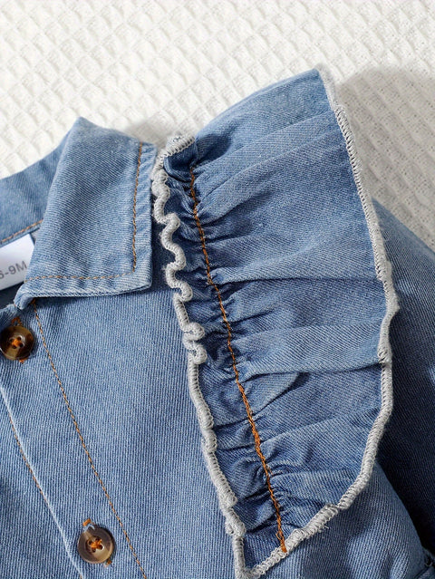 Denim Traumfänger Romper für Kinder – Verspielte Rüschen und coole Details
