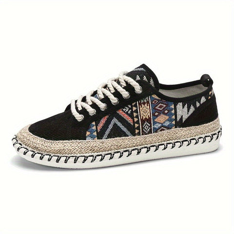 Boho Espadrille Sneakers für Herren – Atmungsaktives Canvas mit Bunt Gesticktem Design