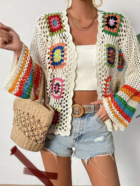 Bunte Häkelblumen-Cardigan – Stilvoll und Atmungsaktiv für Frühling und Herbst