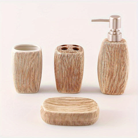 Holzmaserung Stil Keramisches Badezimmer Set – Luxuriöse Accessoires für einen natürlichen Touch in Ihrem Badezimmer