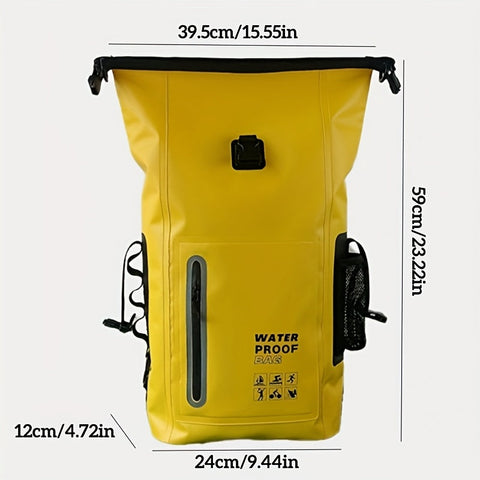 Wasserdichter 25L Roll-Top Rucksack mit mehreren Fächern, robuster Schnallenversiegelung und Netz-Seitentasche