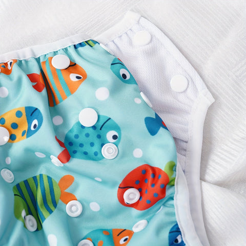 Verstellbare Waschbare Schwimmwindel für Babys – Auslaufsicher mit Fischdruck