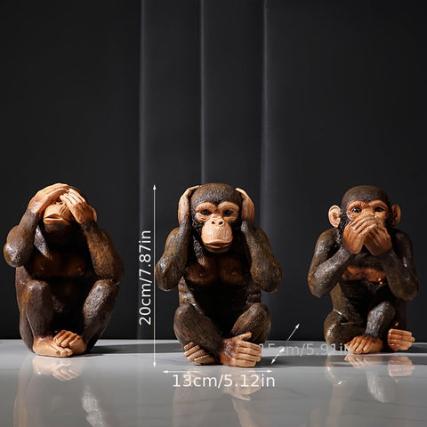 Chimpanseeskulpturen Set von 3 Figuren - Verspielt und Realistisch für Dein Interieur