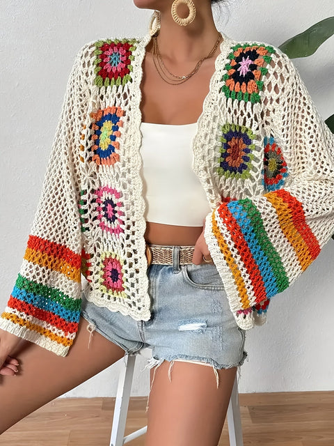 Bunte Häkelblumen-Cardigan – Stilvoll und Atmungsaktiv für Frühling und Herbst