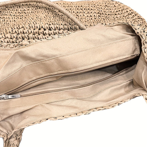 Damen Große Kapazität Gewebte Tote Tasche mit Reißverschluss