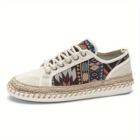 Boho Espadrille Sneakers für Herren – Atmungsaktives Canvas mit Bunt Gesticktem Design